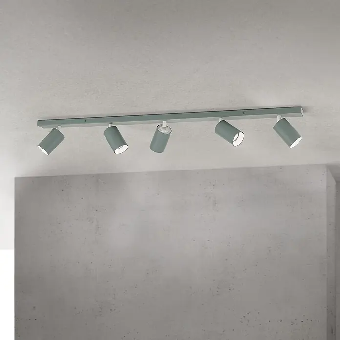 Orion Leuchten Deckenstrahler - L x B x H: 100 x 6 x 12,7 cm, GU10 - Dezente grün-graue Deckenstromschiene mit fünf verstellbaren Strahlern.