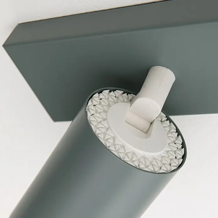 Orion Leuchten Deckenstrahler - L x B x H: 100 x 6 x 12,7 cm, GU10 - Grauer zylindrischer Strahler mit weißem strukturiertem Reflektor, befestigt an einer rechteckigen grauen Basis.