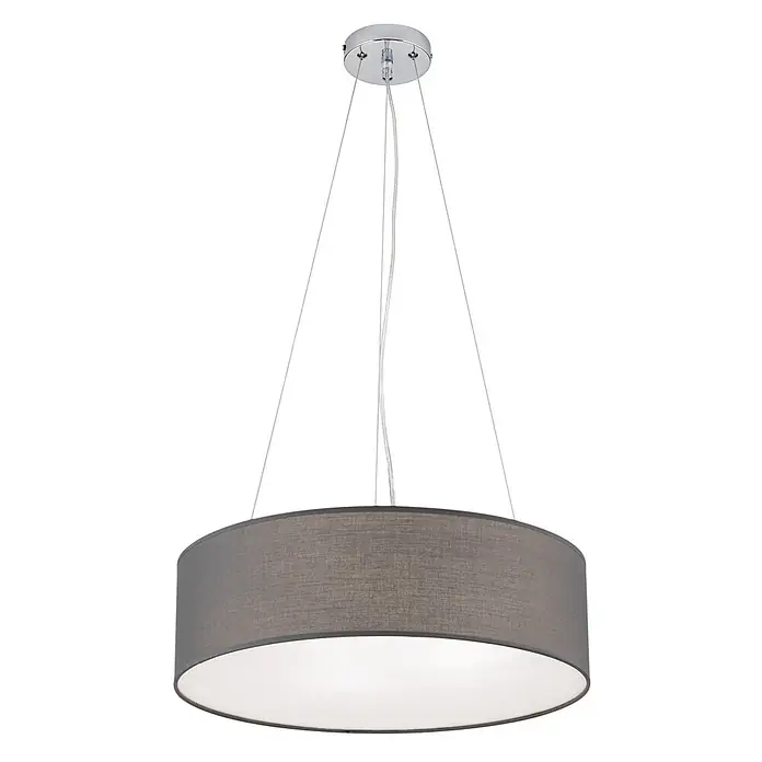 Orion Leuchten Pendelleuchte rund - E27 - Grau-meliertes Stoff-Pendelleuchte mit weißem Diffusor und Chrom-Deckenbefestigung.