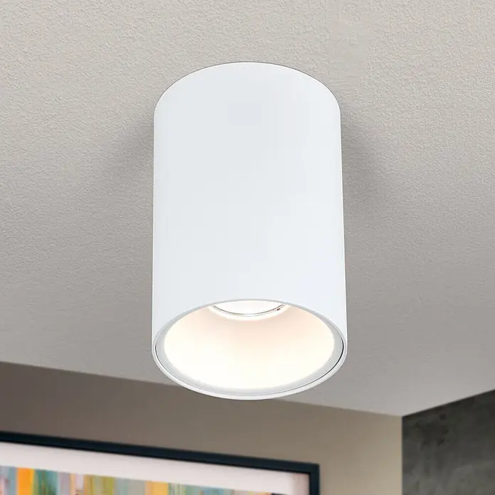 Orion Leuchten Deckenstrahler - L x B x H: 9,6 x 9,6 x 14 cm, GU10 - Weißer zylindrischer Deckenaufbaustrahler, warmes Licht abstrahlend.