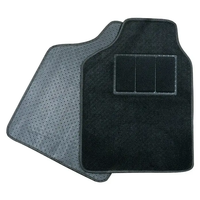 Juego de alfombrillas para coche Clasic - 4 pzs., Negro - Alfombrilla negra de tela para coche con base antideslizante y secciones reforzadas.