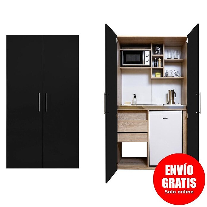 Respekta Cocina en armario Peter (Ancho: 104 cm, Negro, Con vitrocerámica) | BAUHAUS