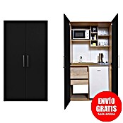 Respekta Cocina en armario Peter (Ancho: 104 cm, Negro y roble, Placa de cocina doble, frigorífico y microondas) | BAUHAUS