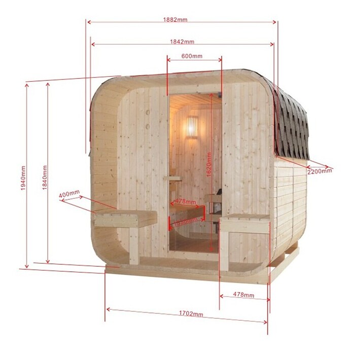 Sanotechnik Finska savna Göteborg  (Električna peč, Do x Š x V: 188,2 x 220 x 194 cm) | 4146 - Element-Saunen | DCGA - Fertigsauna | DCG - Sauna Wellness | DC - Sanitärinstallation | D - Sanitär | BAUHAUS