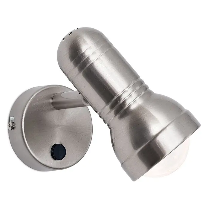 Orion Leuchten Deckenstrahler - L x B x H: 18 x 7,5 x 23 cm, E27 - Verstellbarer Wandstrahler aus gebürstetem Edelstahl mit runder Basis und integriertem schwarzem Schalter.