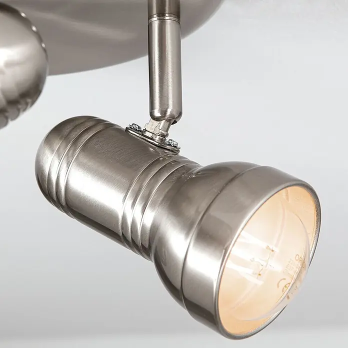 Orion Leuchten Deckenstrahler - L x B x H: 25 x 25 x 23 cm, E27 - Verstellbarer Deckenstrahler aus gebürstetem Metall mit sichtbarer Glühbirne.