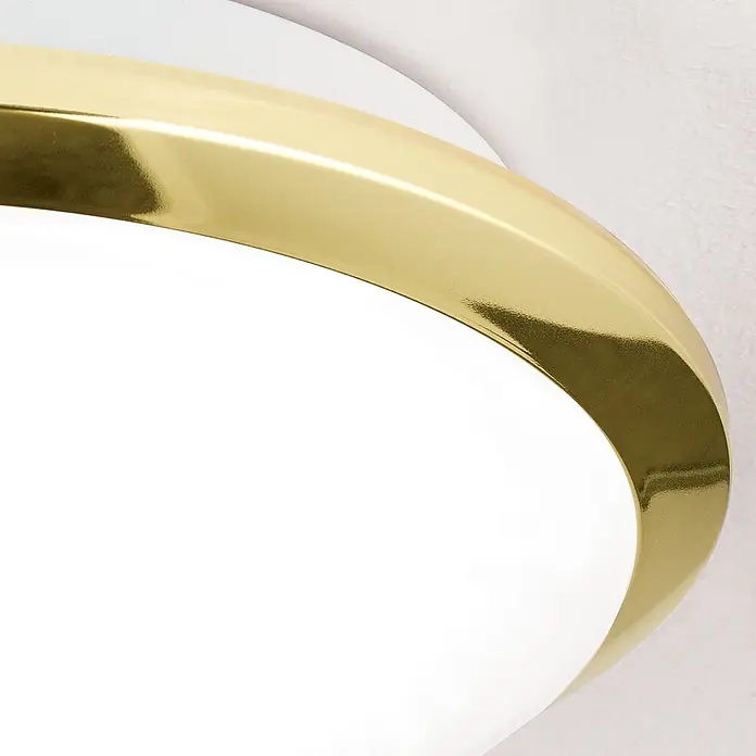 Orion Leuchten Deckenleuchte - L x B x H: 26 x 26 x 10,5 cm, E27 - Elegante Deckenleuchte mit glänzendem goldfarbenem Rahmen und weißem Diffusor.