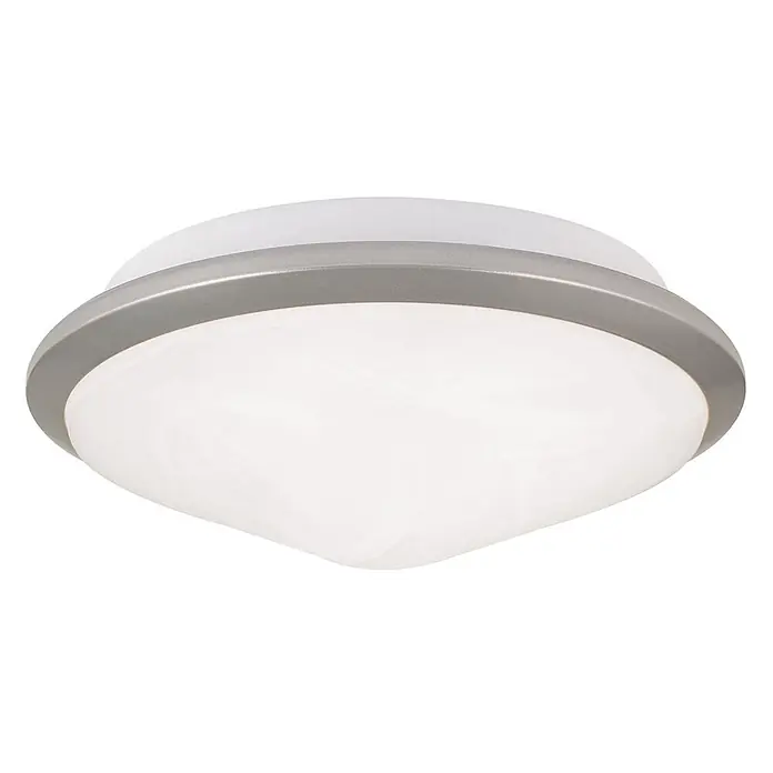 Orion Leuchten Deckenleuchte - L x B x H: 26 x 26 x 10,5 cm, E27 - Deckenleuchte mit rundem, milchigem Glasdiffusor und silbergrauem Metallrand.