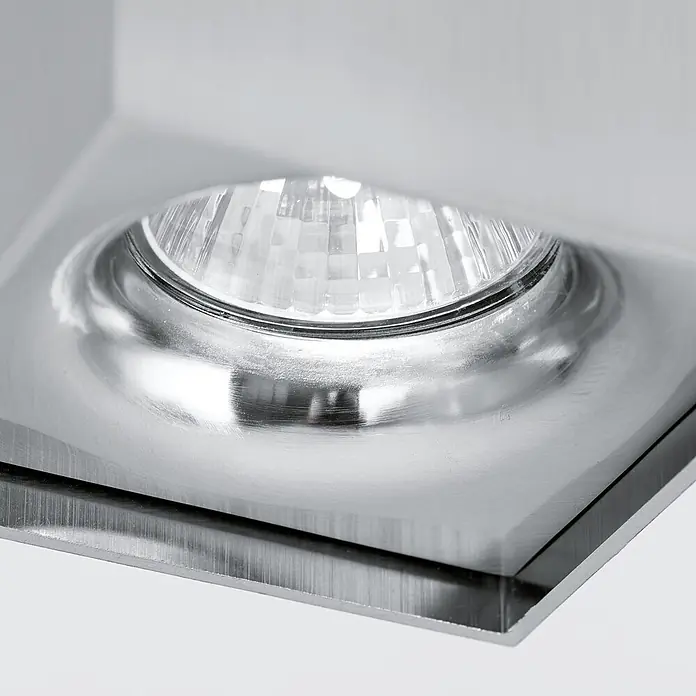 Orion Leuchten Deckenstrahler - L x B x H: 8,3 x 8,3 x 10,5 cm, GU10 - Quadratischer Einbaustrahler aus gebürstetem Metall mit klarer Glühbirne.