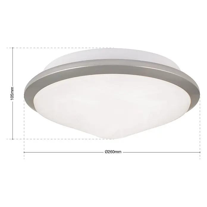Orion Leuchten Deckenleuchte - L x B x H: 26 x 26 x 10,5 cm, E27 - Runde Deckenleuchte mit mattierter Abdeckung und silbergrauem Rand, Ø260mm, 105mm hoch.