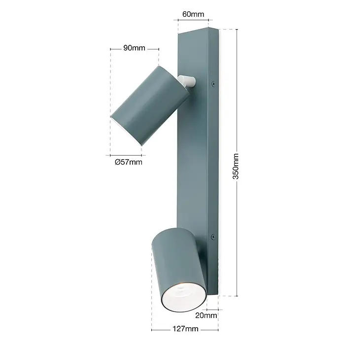 Orion Leuchten Deckenstrahler - L x B x H: 35 x 6 x 2 cm, GU10 - Petrolblaue Metall-Wandleuchte mit zwei verstellbaren zylindrischen Strahlern.
