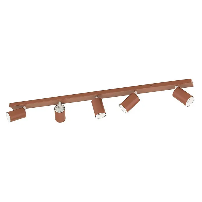 Orion Leuchten Deckenstrahler - L x B x H: 100 x 6 x 12,7 cm, GU10 - Braune lineare Schienenleuchte mit fünf verstellbaren zylindrischen Strahlern für gerichtete Beleuchtung.