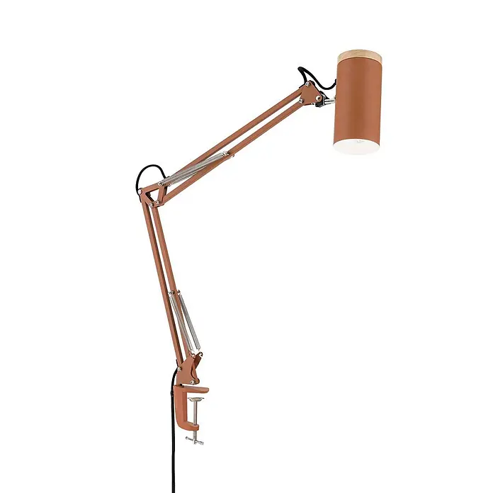 Orion Leuchten Klemmleuchte - 40 W, L x B x H: 55 x 8 x 86 cm - Terracotta Klemm-Schreibtischlampe mit verstellbarem Arm und Holzdetail.