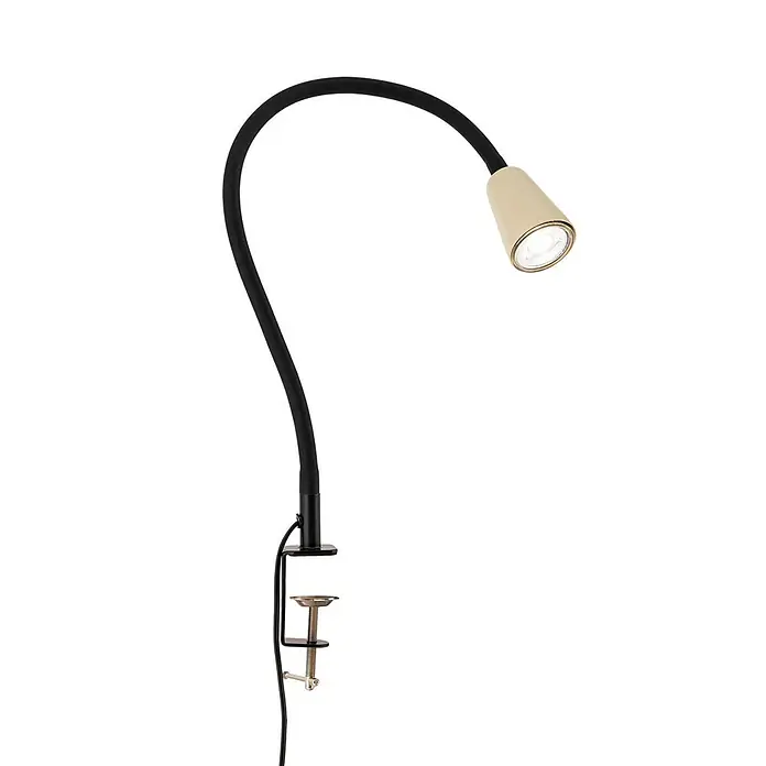 Orion Leuchten Klemmleuchte - 40 W, L x B x H: 7,5 x 24 x 58 cm - Schwarze Schwanenhals-Klemmleuchte mit cremefarbenem Kopf und integriertem LED-Licht.