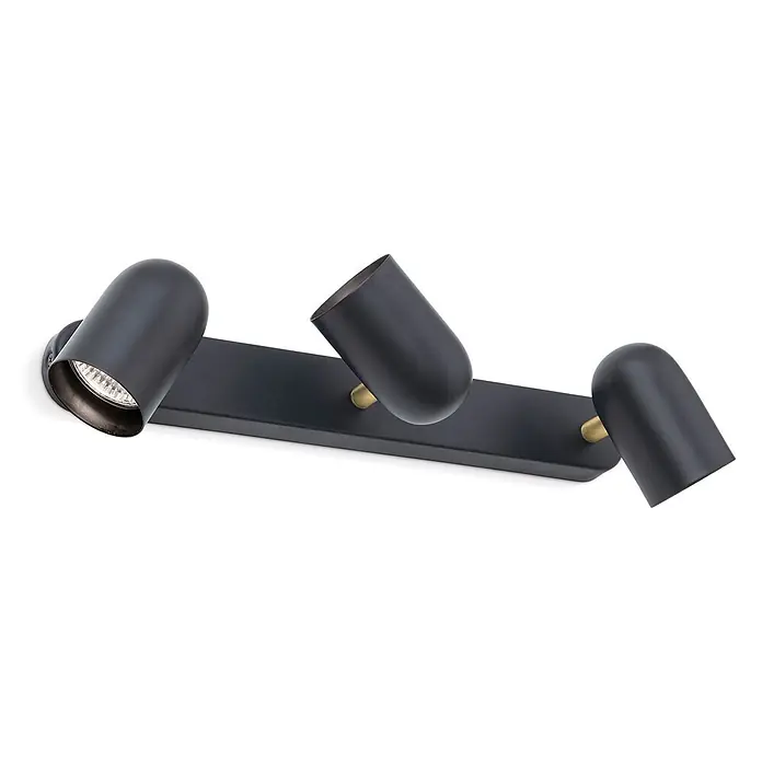 Orion Leuchten Deckenstrahler - L x B x H: 14 x 37 x 8,8 cm, GU10 - Mattschwarze Metallschiene mit drei verstellbaren Strahlern und Messingakzenten.