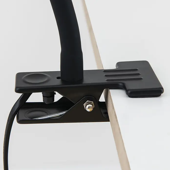 Orion Leuchten Klemmleuchte - 40 W, L x B x H: 7,5 x 16,5 x 27 cm - Schwarze Klemme mit flexiblem Arm und Kabel, sicher an einer hellen Oberfläche befestigt.