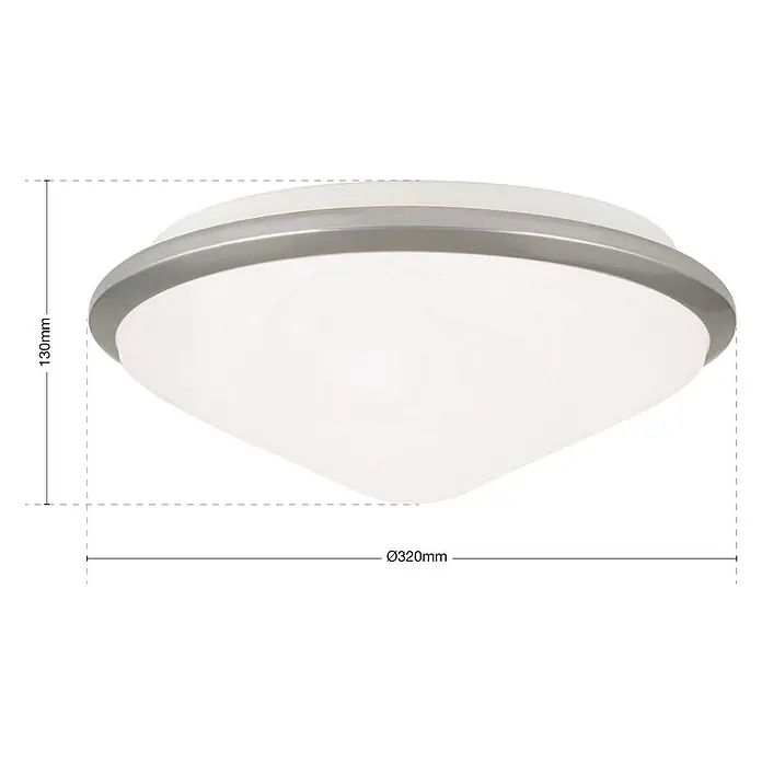 Orion Leuchten Deckenleuchte - L x B x H: 32 x 32 x 13 cm, E27 - Runde Deckenleuchte mit mattweißem Diffusor und silbernem Rand, 320mm Durchmesser, 130mm Höhe.