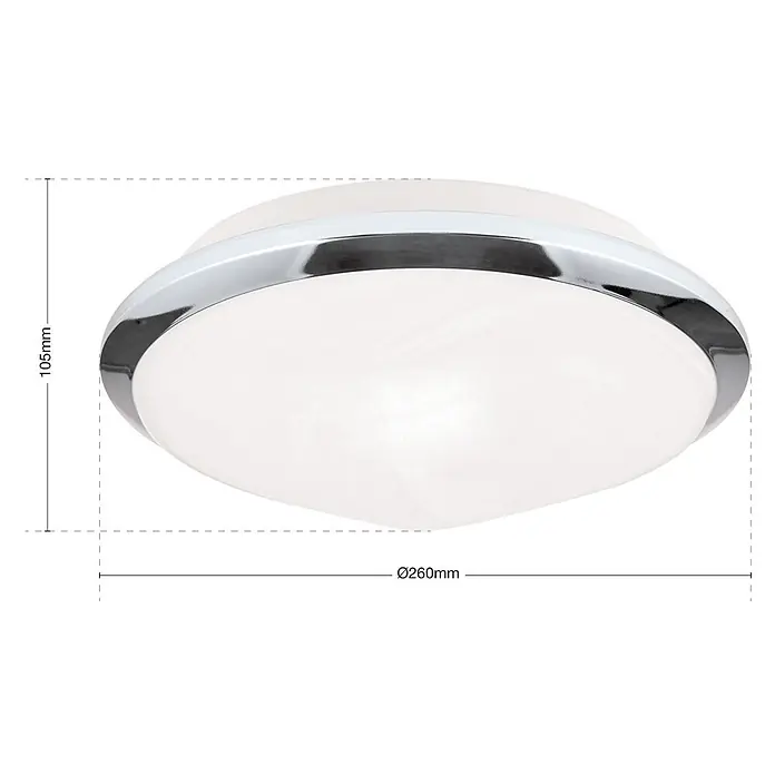Orion Leuchten Deckenleuchte - L x B x H: 26 x 26 x 10,5 cm, E27 - Runde Deckenleuchte mit weißem Diffusor und Chromring, Ø 260mm, Höhe 105mm.