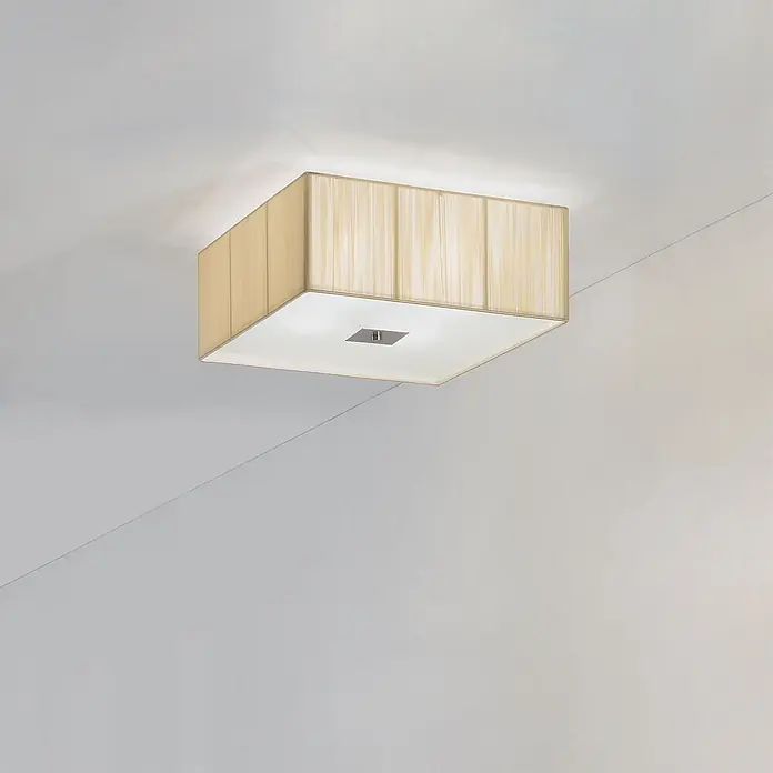 Orion Leuchten Deckenleuchte - L x B x H: 50 x 50 x 23 cm, E27 - Quadratische Deckenleuchte mit hellem Stoffschirm und weißem Diffusor.
