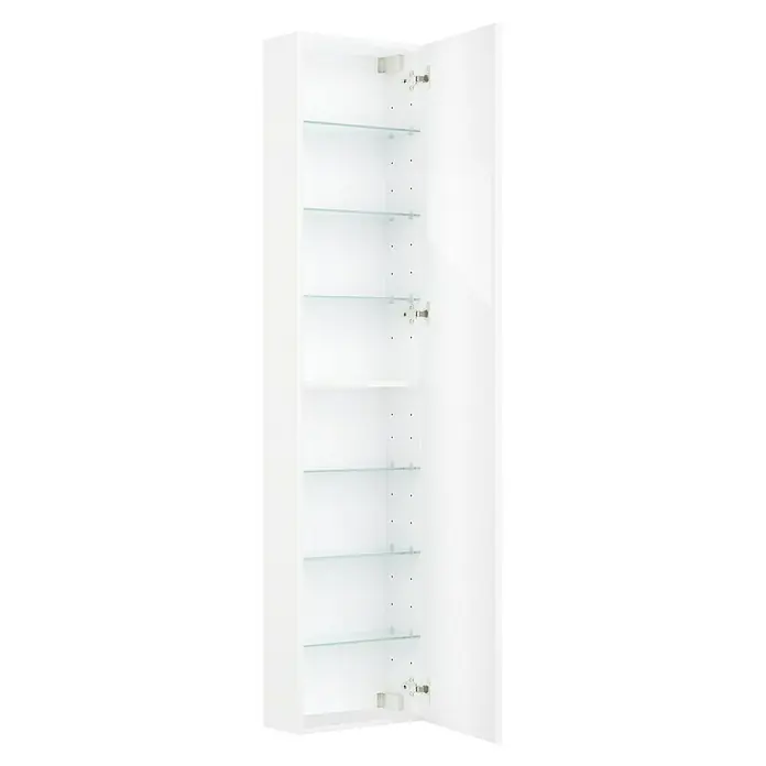 Camargue Espacio Hochschrank - 40 x 17 x 170 cm, Gama weiß glänzend - Ein schlanker, weißer Hängeschrank mit Glastüren. Bietet viel Stauraum und eine übersichtliche Aufbewahrungsmöglichkeit für Ihr Badezimmer.