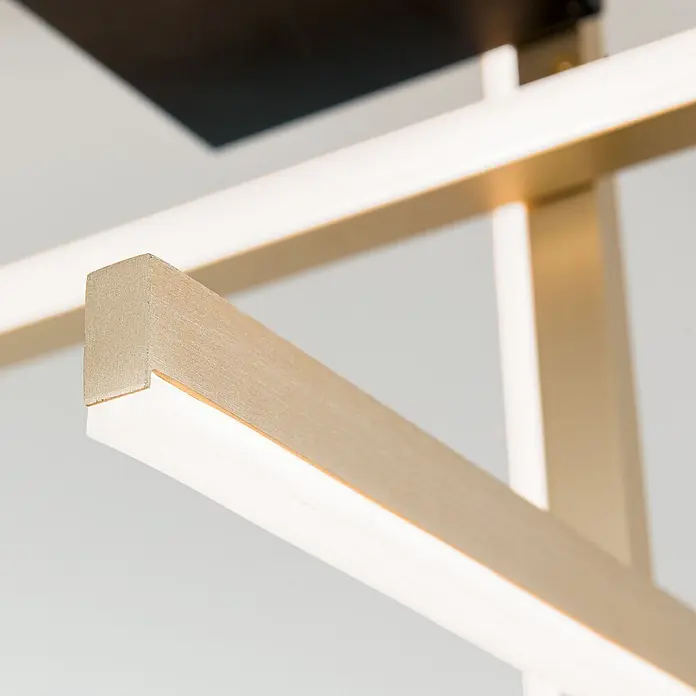 Orion Leuchten LED-Deckenleuchte - L x B x H: 50 x 50 x 30 cm - Moderne Leuchte mit hellgoldenen Rechteckelementen und integrierten LED-Streifen, die warmes Licht abstrahlen.