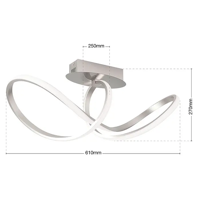 Orion Leuchten LED-Deckenleuchte - L x B x H: 27 x 25 x 27 cm - Moderne Deckenleuchte aus gebürstetem Silber mit zwei wellenförmigen LED-Schleifen.