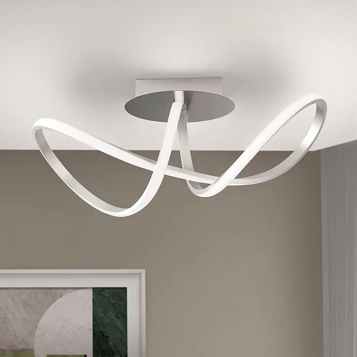Orion Leuchten LED-Deckenleuchte - L x B x H: 27 x 25 x 27 cm - Moderne weiße wellenförmige LED-Deckenleuchte mit gebürstetem Silberfuß.