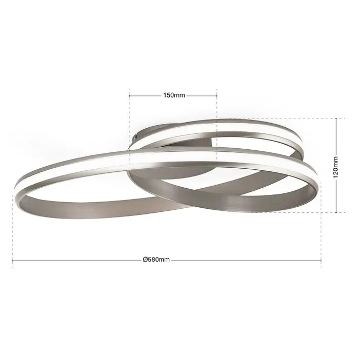 Orion Leuchten LED-Deckenleuchte - L x B x H: 58 x 58 x 12 cm - Moderne LED-Deckenleuchte mit ineinander verschlungenen satinsilberfarbenen Ringen.