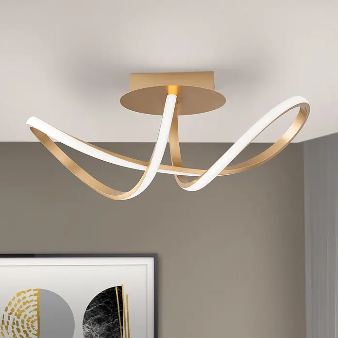 Orion Leuchten LED-Deckenleuchte - L x B x H: 27 x 25 x 27 cm - Goldfarbene Deckenleuchte mit verschlungenen Wellenarmen und integrierten weißen LED-Streifen.