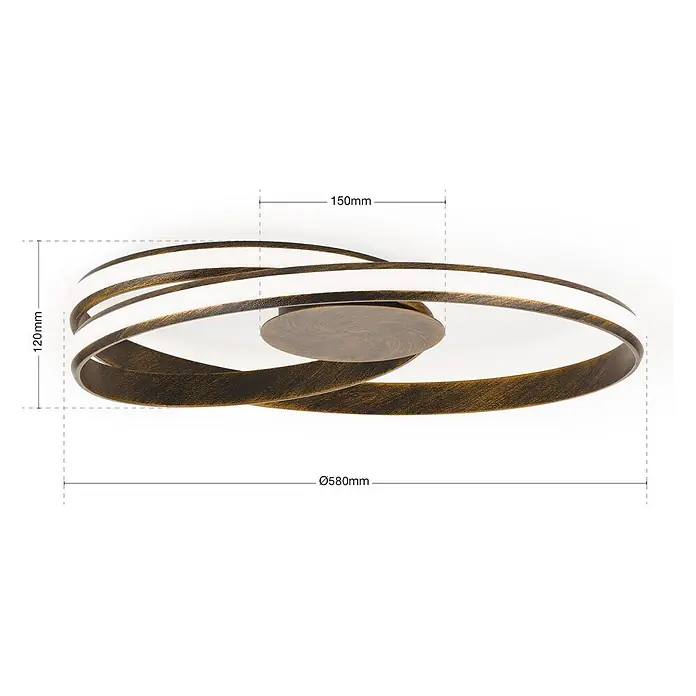 Orion Leuchten LED-Deckenleuchte - L x B x H: 58 x 58 x 12 cm - Moderne LED-Deckenleuchte mit verschlungenen Bronze-Ringen und weißem Licht.