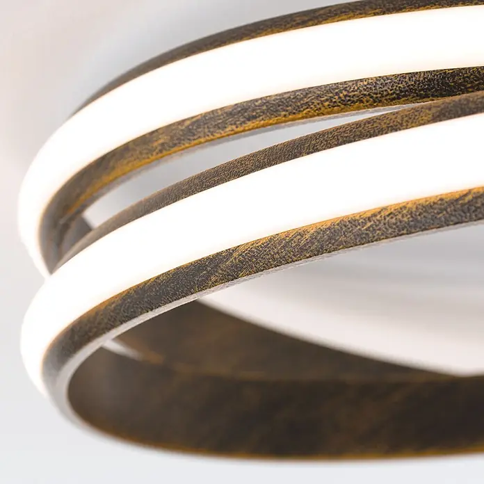 Orion Leuchten LED-Deckenleuchte - L x B x H: 58 x 58 x 12 cm - Moderne LED-Leuchte mit mehreren strukturierten Bronze-Gold-Ringen, die helles weißes Licht emittieren.