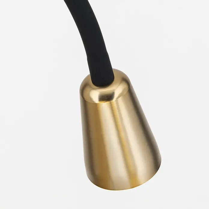 Orion Leuchten Stehleuchte - 30 W, Höhe: 148 cm, GU10 - Schwarzer flexibler Arm mit goldenem, glockenförmigem Lampenkopf.