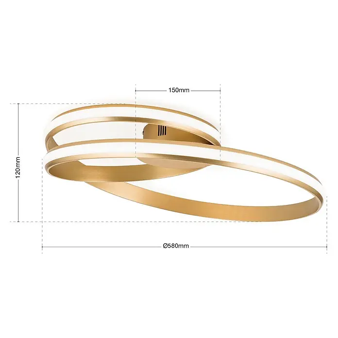 Orion Leuchten Deckenleuchte Circus Gold 3000 K -  - Moderne goldfarbene LED-Deckenleuchte mit verschlungenem Kreisdesign.