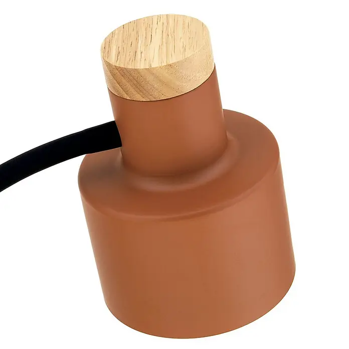 Orion Leuchten Stehleuchte - 40 W, Höhe: 157 cm, E27 - Terrakotta-Leuchtenfassung mit Holzkappe und schwarzem Elektrokabel.