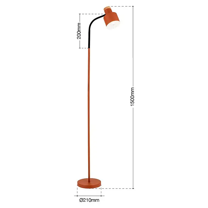 Orion Leuchten Stehleuchte - 40 W, Höhe: 157 cm, E27 - Terrakotta Stehlampe mit schwarzem Schwenkarm, Holzdetails und rundem Fuß.