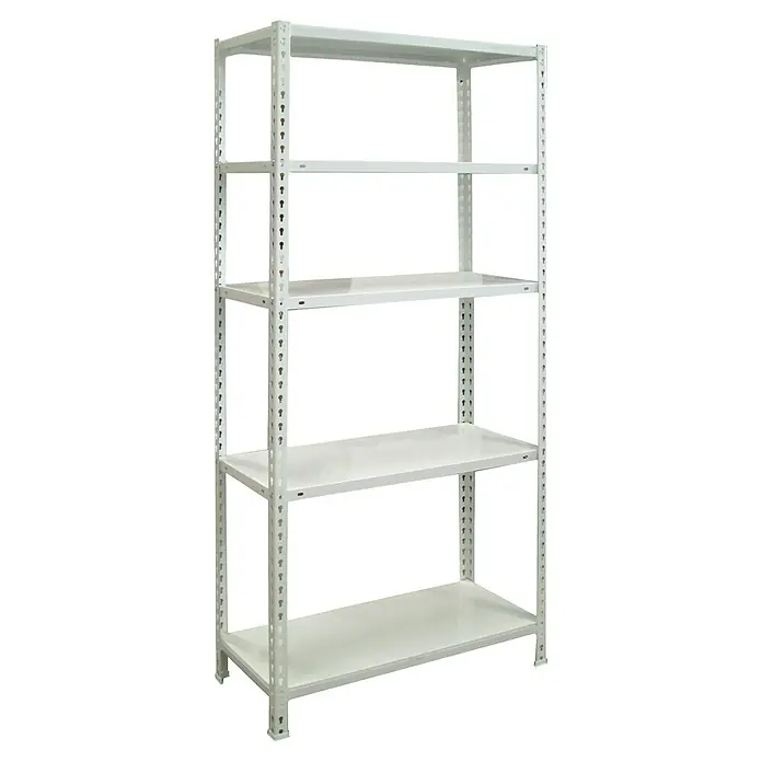 Simonrack Simonclick Estantería metálica Ecoclick Mini - Al x An x Pr: 180 x 80 x 40 cm, Capacidad de carga por balda: 70 kg, Número de baldas: 5 ud., Inserción, Blanco - Imagen de una estantería metálica blanca de cinco niveles, independiente, diseñada para el almacenamiento.