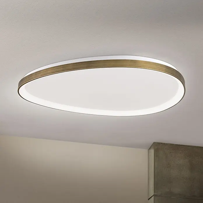 Orion Leuchten LED-Deckenleuchte - L x B x H: 80 x 80 x 6 cm - Längliche LED-Deckenleuchte mit gebürstetem Messingrand und weißem Diffusor.