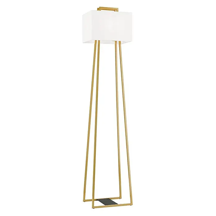 Orion Leuchten Stehleuchte - 40 W, Höhe: 175 cm, E27 - Moderne Stehlampe mit weißem rechteckigem Schirm und schlankem goldenem Metallgestell.