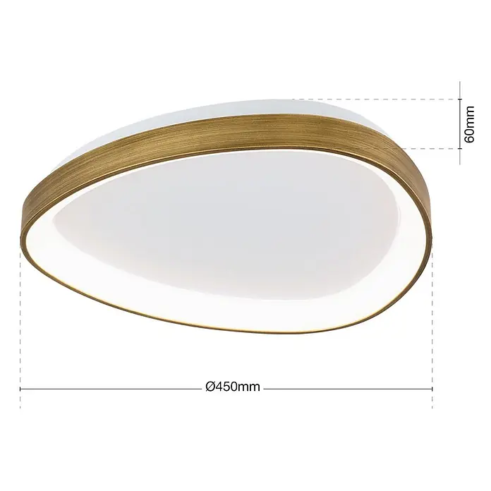 Orion Leuchten LED-Deckenleuchte - L x B x H: 45 x 45 x 6 cm - Flache, ovale messingfarbene Deckenleuchte mit weißem Diffusor, Ø450mm, 60mm hoch.