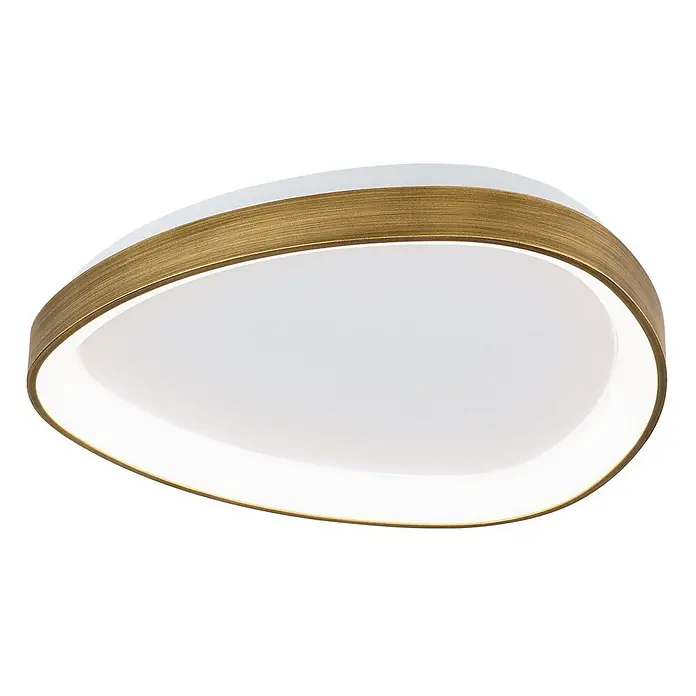 Orion Leuchten LED-Deckenleuchte - L x B x H: 45 x 45 x 6 cm - Asymmetrische ovale LED-Deckenleuchte mit weißem Diffusor und messingfarbenem, strukturiertem Rahmen.