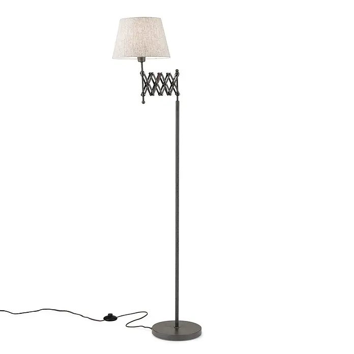 Orion Leuchten Stehleuchte - 40 W, Höhe: 173 cm, E27 - Verstellbare dunkle Metall-Stehlampe mit hellem Stoffschirm und Fußschalter.