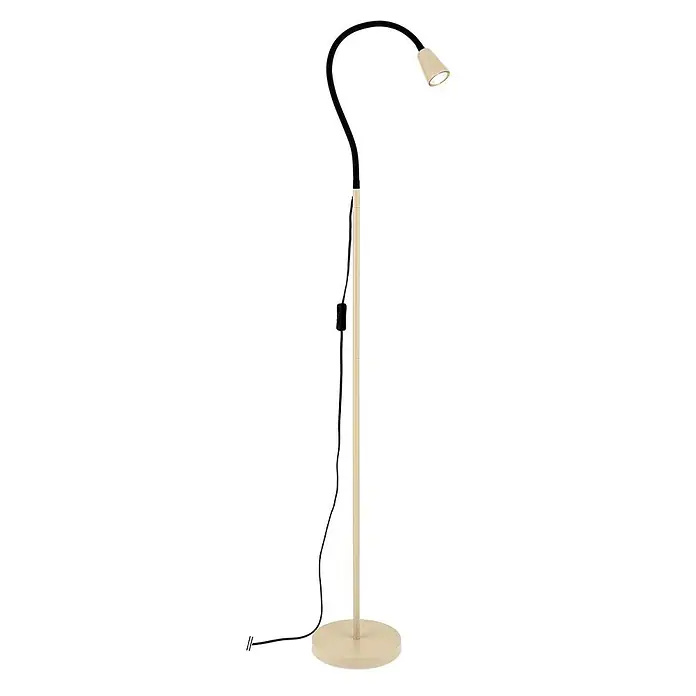 Orion Leuchten Stehleuchte - 30 W, Höhe: 148 cm, GU10 - Beige Stehlampe mit schwarzem flexiblem Schwanenhalsarm und konischem Kopf, inklusive Schnurschalter.