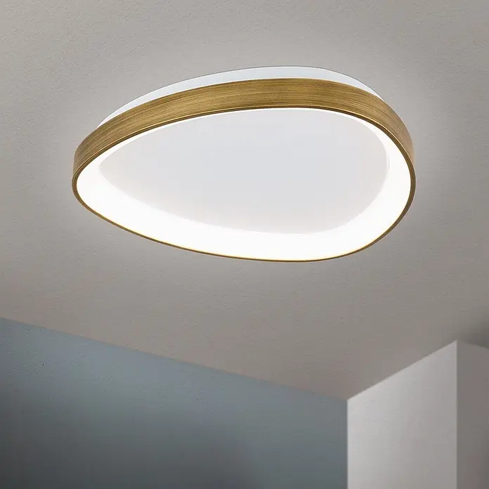 Orion Leuchten LED-Deckenleuchte - L x B x H: 45 x 45 x 6 cm - Moderne ovale LED-Deckenleuchte mit goldenem Rahmen und weißem Diffusor.