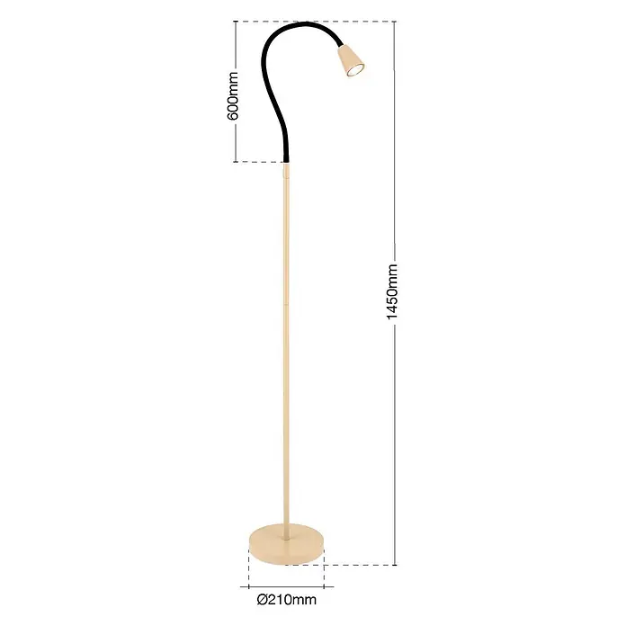 Orion Leuchten Stehleuchte - 30 W, Höhe: 148 cm, GU10 - Beige Stehleuchte mit schwarzem flexiblem Schwanenhals und Lampenkopf. Höhe 1450mm, Ø210mm Basis.