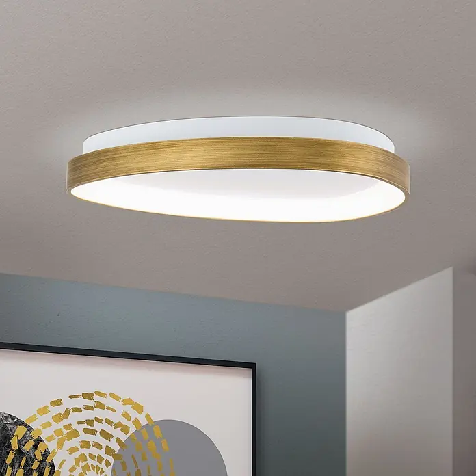 Orion Leuchten LED-Deckenleuchte - L x B x H: 45 x 45 x 6 cm - Runde goldfarbene LED-Deckenleuchte mit weißem Diffusor, an der Decke montiert.