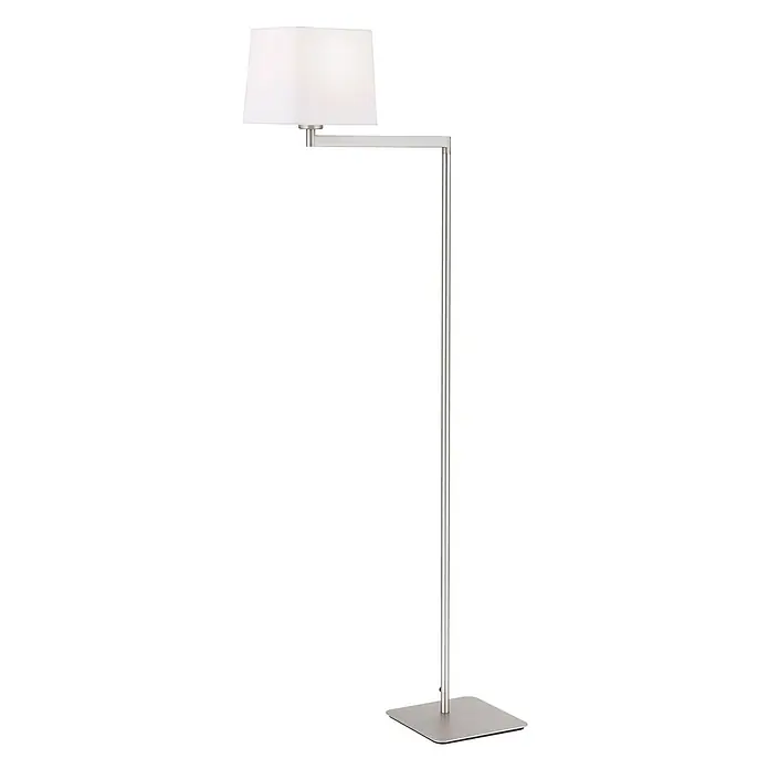 Orion Leuchten Stehleuchte - 40 W, Höhe: 127 cm, E27 - Moderne Stehleuchte aus gebürstetem Nickel mit weißem, rechteckigem Stoffschirm und quadratischem Sockel.