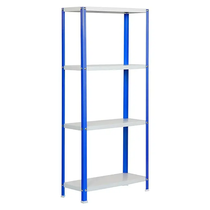 Simonrack Simonhome Estantería metálica Homeclassic Color Plus - Al x An x Pr: 160 x 100 x 40 cm, Capacidad de carga por balda: 100 kg, Número de baldas: 4 ud., Atornillado, Azul - Estantería blanca con cuatro estantes y estructura azul. La estantería es independiente y adecuada para diversas necesidades de almacenamiento.