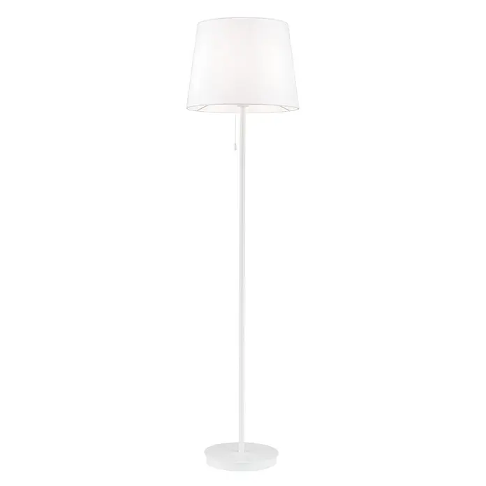 Orion Leuchten Stehleuchte - 40 W, Höhe: 157 cm, E27 - Weiße Stehlampe aus Metall mit konischem Stoffschirm und Zugkette.