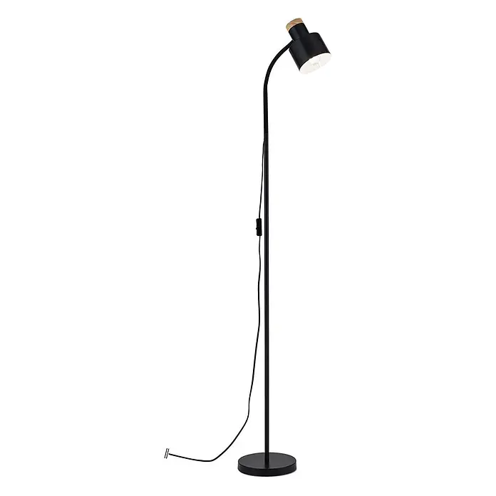 Orion Leuchten Stehleuchte - 40 W, Höhe: 157 cm, E27 - Moderne schwarze Stehleuchte aus Metall mit Holz-Akzent und Schnurschalter.