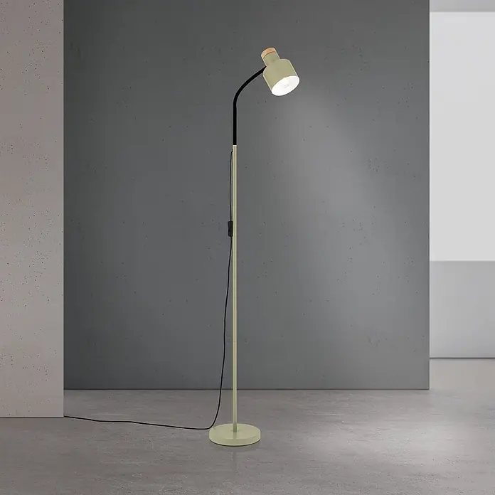 Orion Leuchten Stehleuchte - 40 W, Höhe: 157 cm, E27 - Cremefarbene Stehlampe mit schwarzem verstellbaren Arm und Holzdetail.